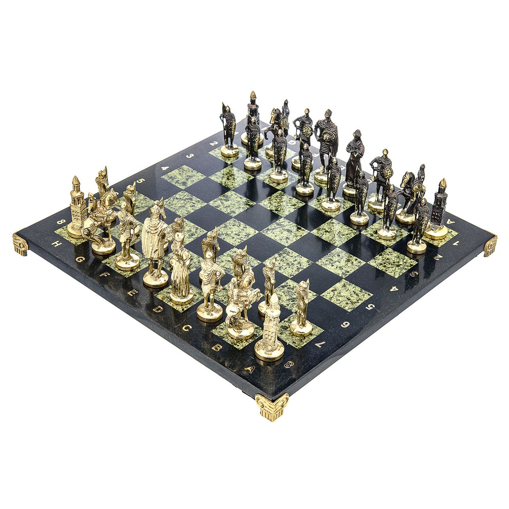 Шахматы из камня с бронзовыми фигурами "Русские" #1