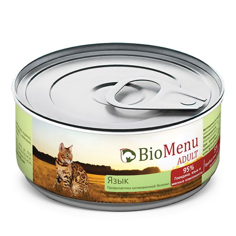Консервы BioMenu для кошек и котят, мясной паштет с Языком, 100 гр, ADULT, 95%-МЯСО  #1