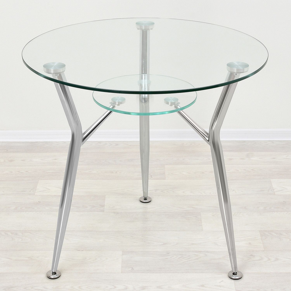 Стеклянный стол Квадро 18-3 прозрачный/хром D75 #1