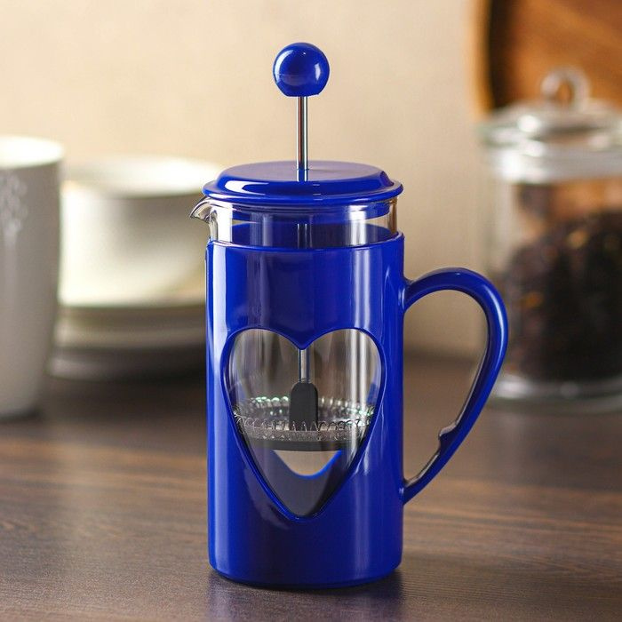 Чайник заварочный френч - пресс Доляна Комплимент, 350 мл, стекло, цвет синий  #1