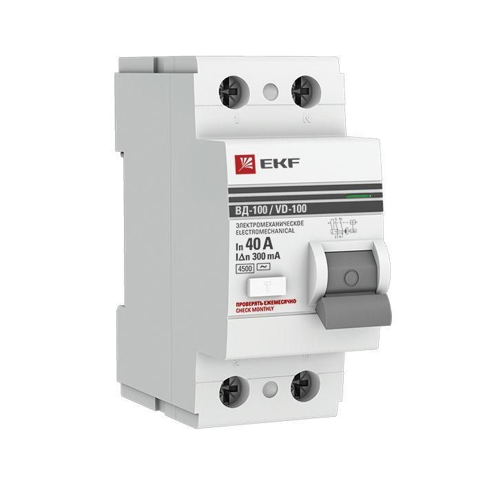Выключатель дифференциального тока (УЗО) 2п 40А 300мА тип AC ВД-100 (электромех.) PROxima EKF elcb-2-40-300-em-pro #1