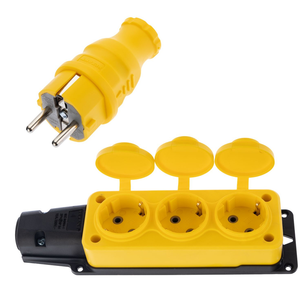 Набор колодка 3 гнезда и электрическая вилка/ евровилка каучуковая ...