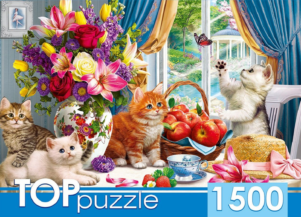 Пазл Рыжий кот TOPpuzzle "Милые котята в гостиной" 1500 элементов. Подарок другу, девушке, ребенку на #1