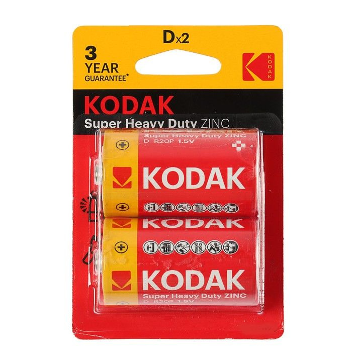 Батарейка солевая Kodak Super Heavy Duty, D, R20-2BL, 1.5В, блистер, 2 шт. #1