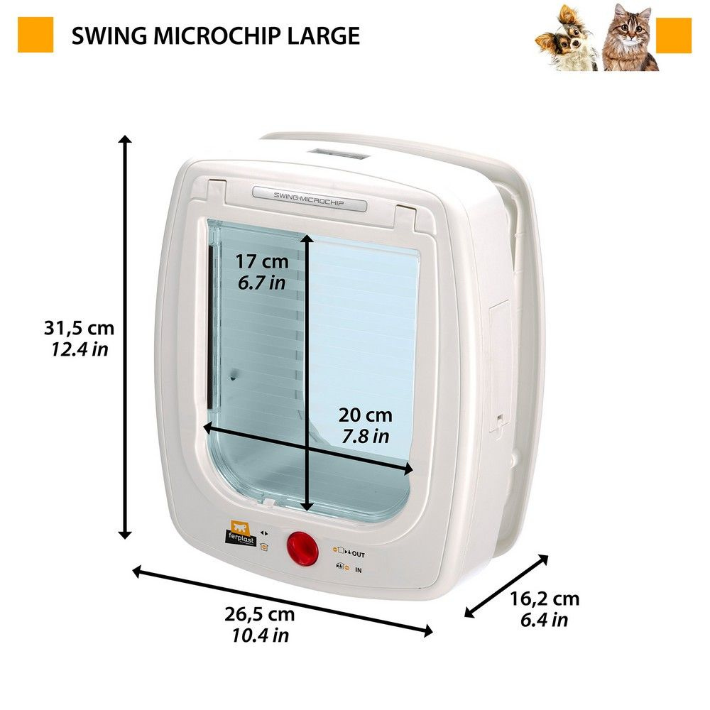 Дверка для животных SWING MICROCHIP LARGE, с определителем микрочипа, белая  #1