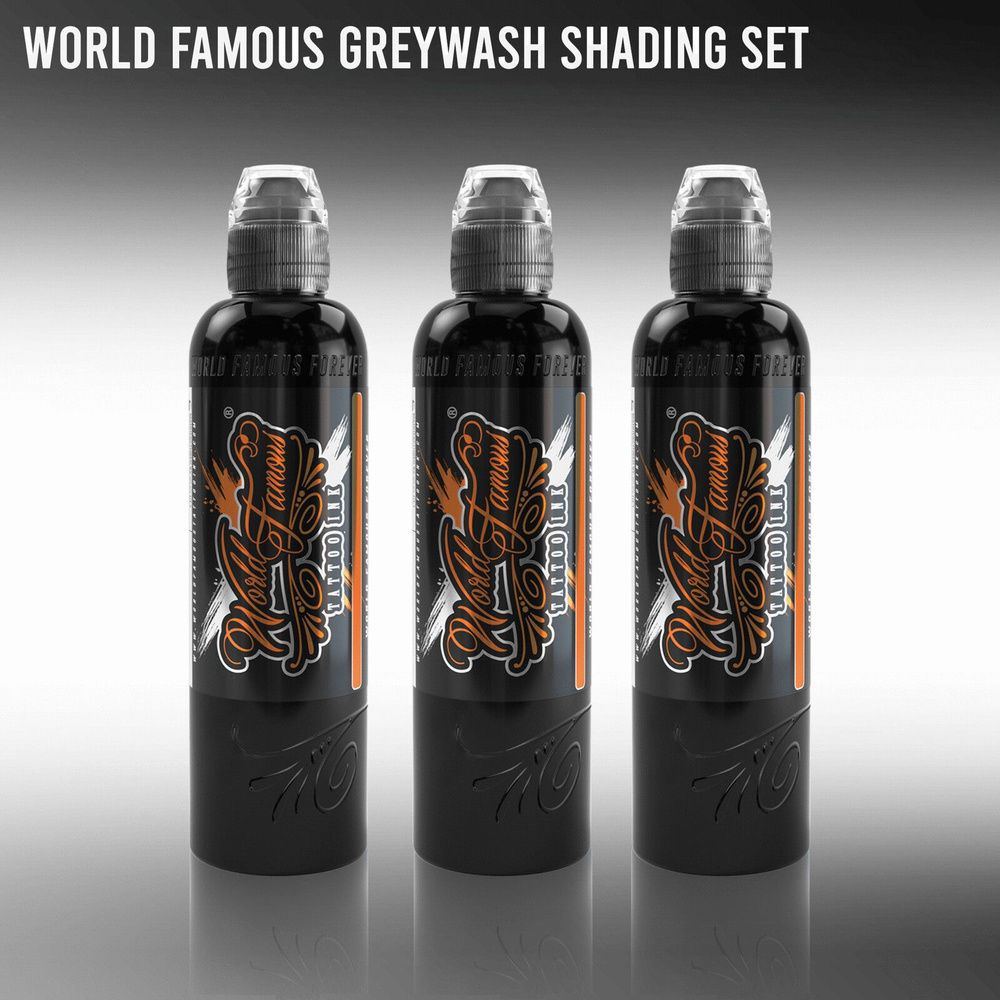 Краска World Famous Tattoo Ink Charcoal Greywash Set 3 (4 унции - 120 мл) #1