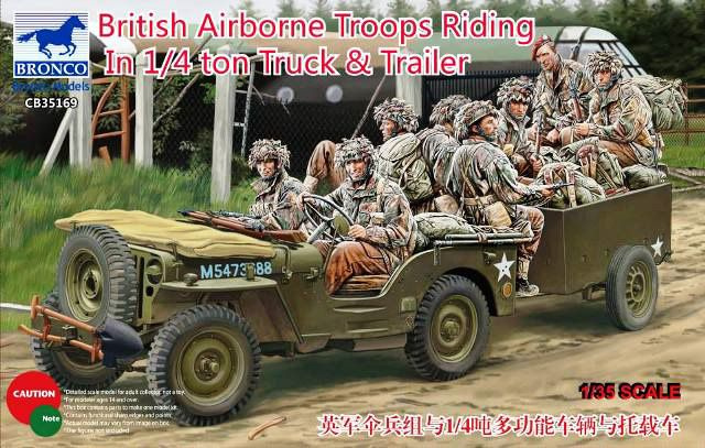 Сборная модель военной техники Bronco Models British Airborne Troops Riding In 1/4 Ton Truck & Trailer, #1