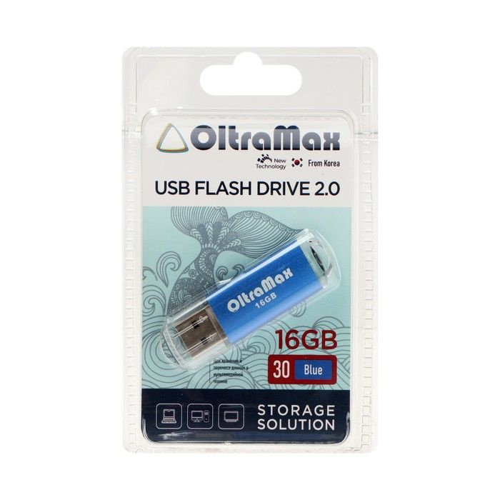 Флешка OltraMax 30, 16 Гб, USB2.0, чт до 15 Мб/с, зап до 8 Мб/с, синяя #1