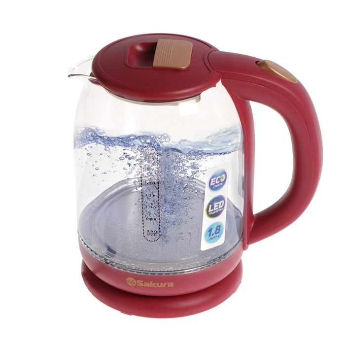 Чайник электрический Sakura SA-2709R, стекло, 1,8 литров, 1800 Вт, бордовый  #1