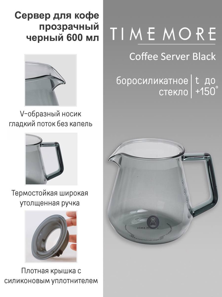 Сервировочный чайник Timemore Transparent Black 600ml #1