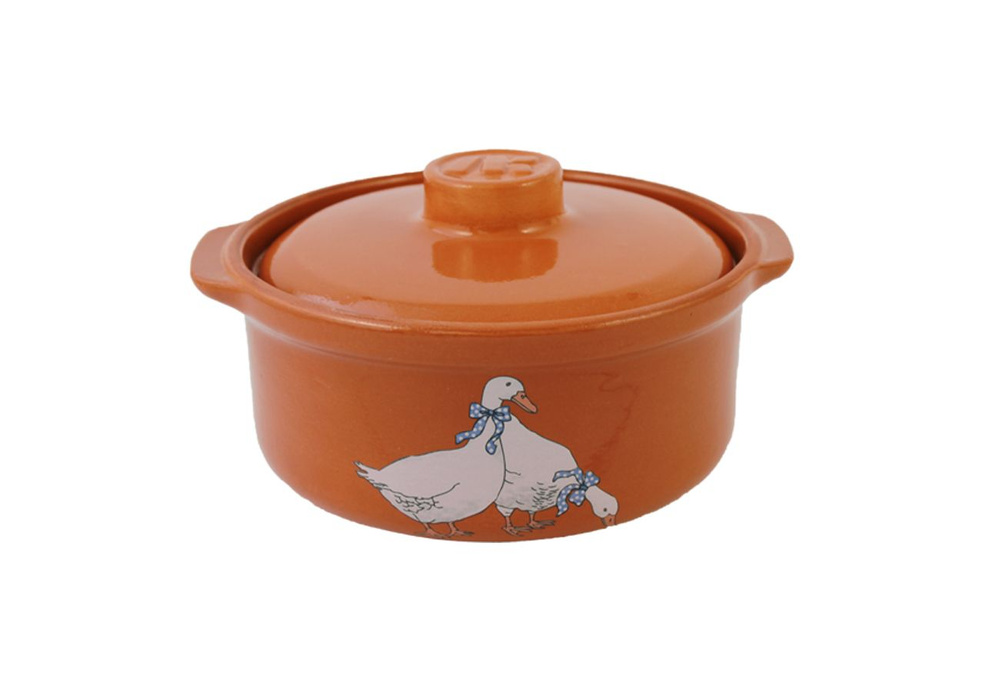Горшок-сотейник для запекания в духовке, форма для выпечки, жульена, 0,8л "Гуси" Терракот керамика  #1