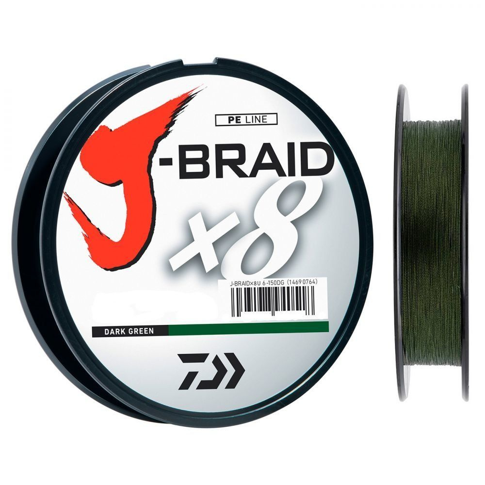 Шнур плетеный для рыбалки PE Daiwa J-BRAID X8 (0.18 мм, 12.0 кг, 150 м) цв. Тёмно-Зелёный  #1