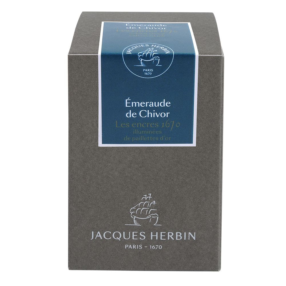 Чернила в банке Herbin Prestige 1670, 50 мл, Emeraude de Chivor Сине-зеленый с золотыми блестками  #1