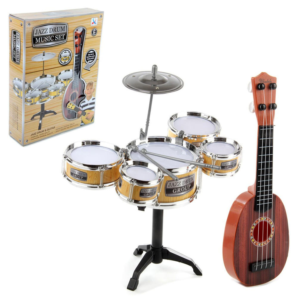 Детские музыкальные инструменты, набор из барабанной установки и гитары, Veld Co Уцененный товар  #1