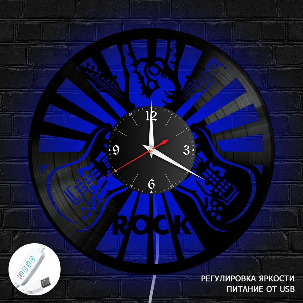 Настенные часы RedLaser "Музыка из винила с синей подсветкой, №20", 30 см  #1