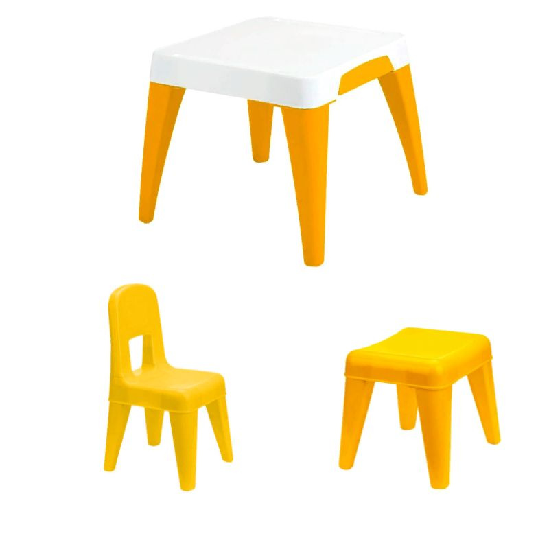 Комплект пластиковой мебели стол, стул и табурет ярко-жёлтый  #1
