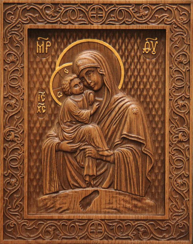 Икона Пресвятой Богородицы Почаевская, резная из дуба, 16,5х21 см  #1