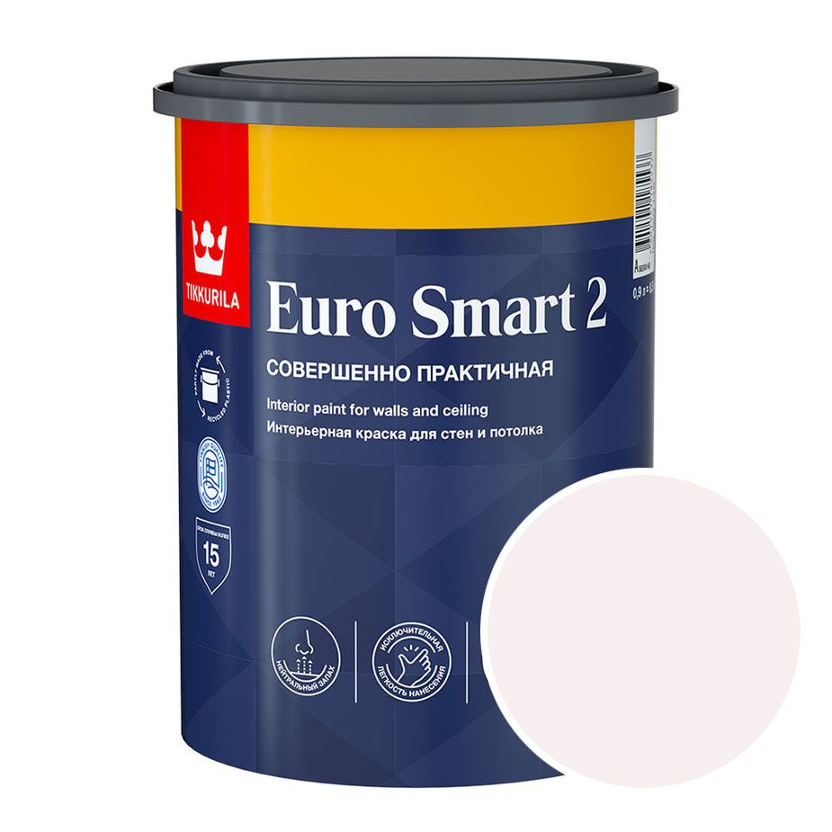 Краска интерьерная Tikkurila Euro Smart 2 RAL 9010 (Белый - Pure white) 0,9 л #1