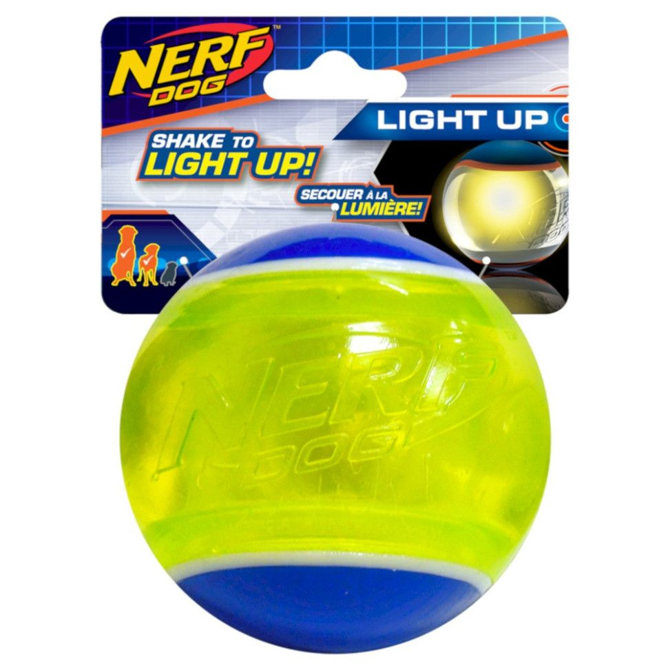 NERF игрушка для собак светящийся мяч прозрачный, синий зеленый - 8 см  #1