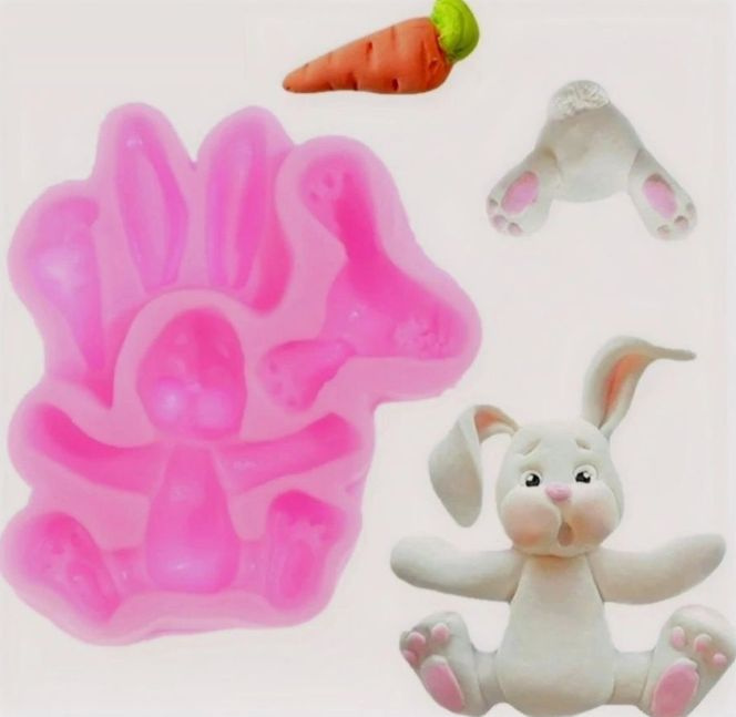 Силиконовая форма молд 3D Пасхальный кролик + ПОДАРОК "Кондитерский шпатель"  #1
