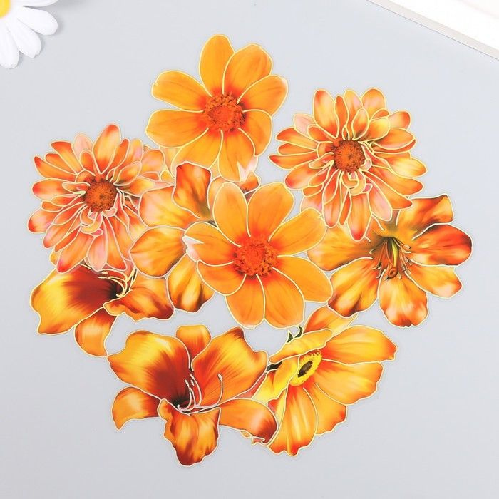 Наклейки для творчества "Оранжевые цветы" набор 10 шт 0,2х8,5х13,3 см  #1