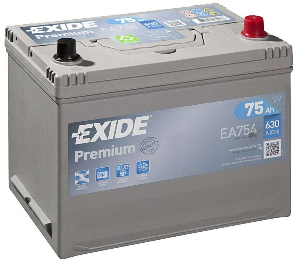 Аккумулятор автомобильный Exide Premium EA754 (75 A/h), 630A R+ #1