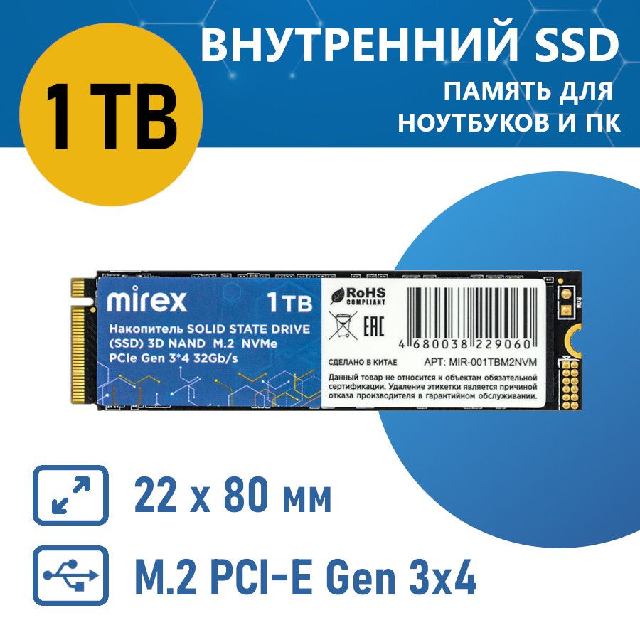 Mirex 1 ТБ Внутренний SSD-диск SAT3 (MIR-001TBM2NVM) #1
