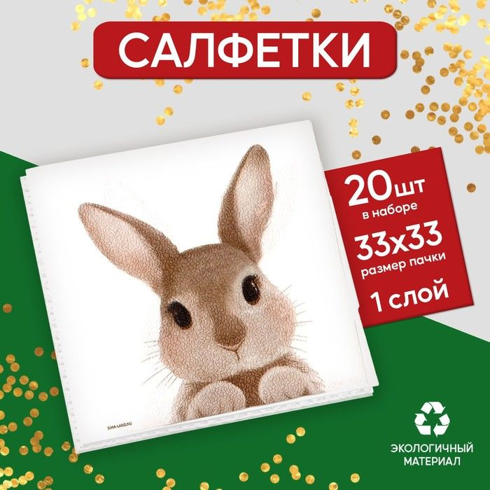 Салфетки бумажные однослойные "Кролик", 33 х 33 см, набор 20 штук  #1