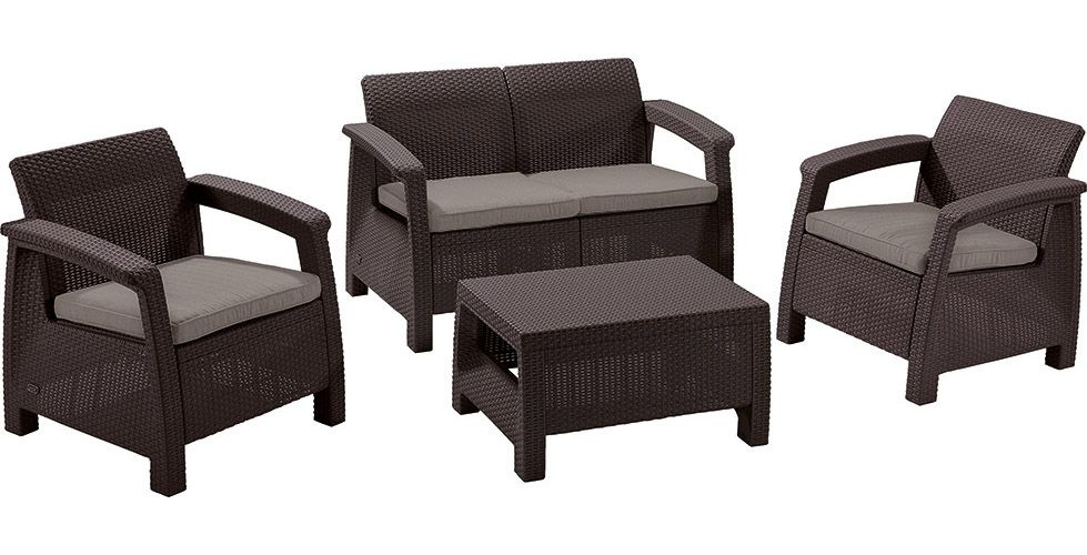Комплект мебели KETER CORFU SET (128x70х79), диван+2 кресла+стол, коричневый  #1