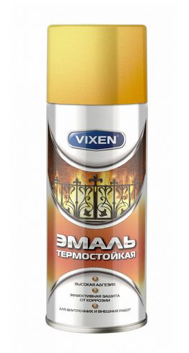 Vixen Аэрозольная краска Термостойкая, Гладкая, до 750°, Алкидная, 0.52 л, золотой  #1