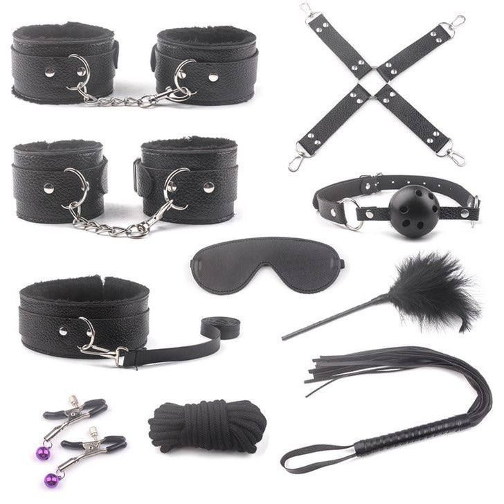 Набор БДСМ из 10 предметов, кляп, наручники, плетка, ошейник, зажимы для сосков, Игрушки для секса 18+ #1
