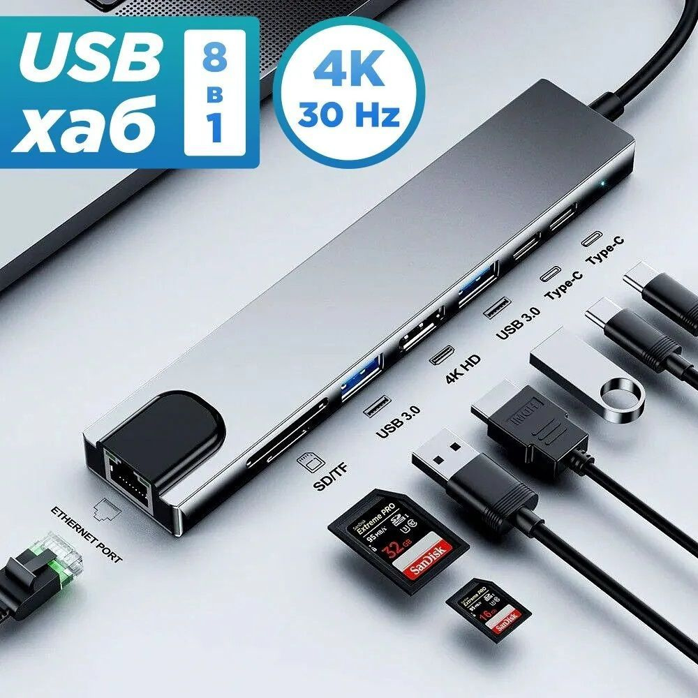 8 in 1 usb hub type c 3.0 Разветвитель thunderbolt док станция с 4K HDMI,TF SD картридер,для ipad,Macbook #1