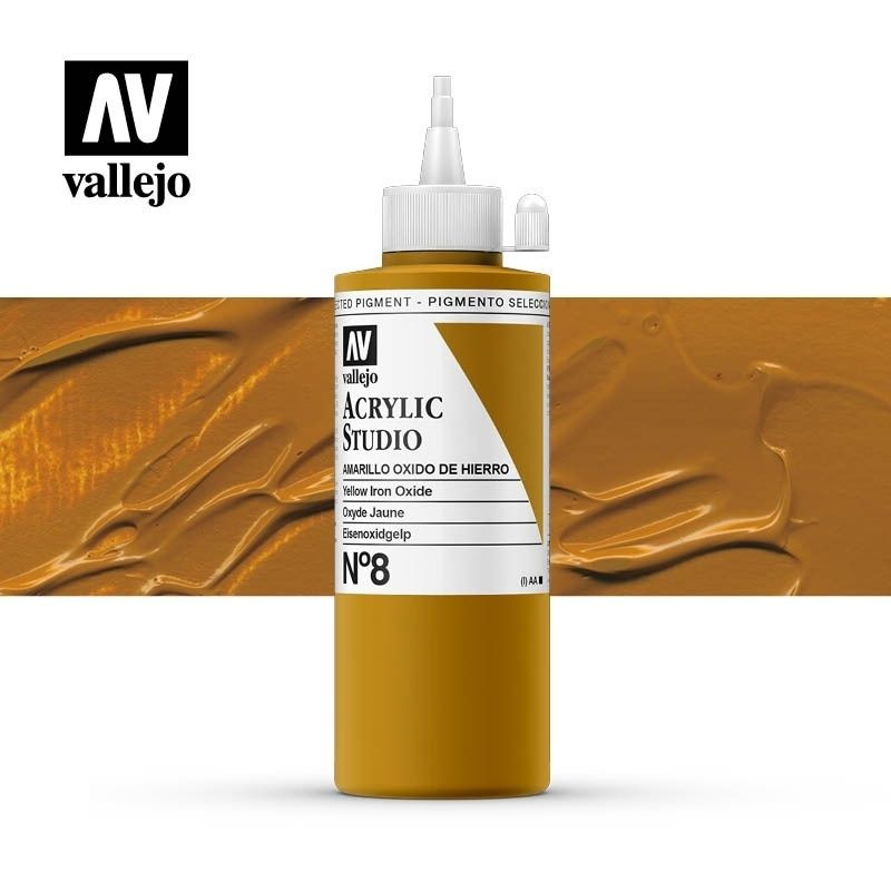 Акриловая краска Vallejo "Studio" #8 Yellow Iron Oxide (Марс желтый), 200мл  #1