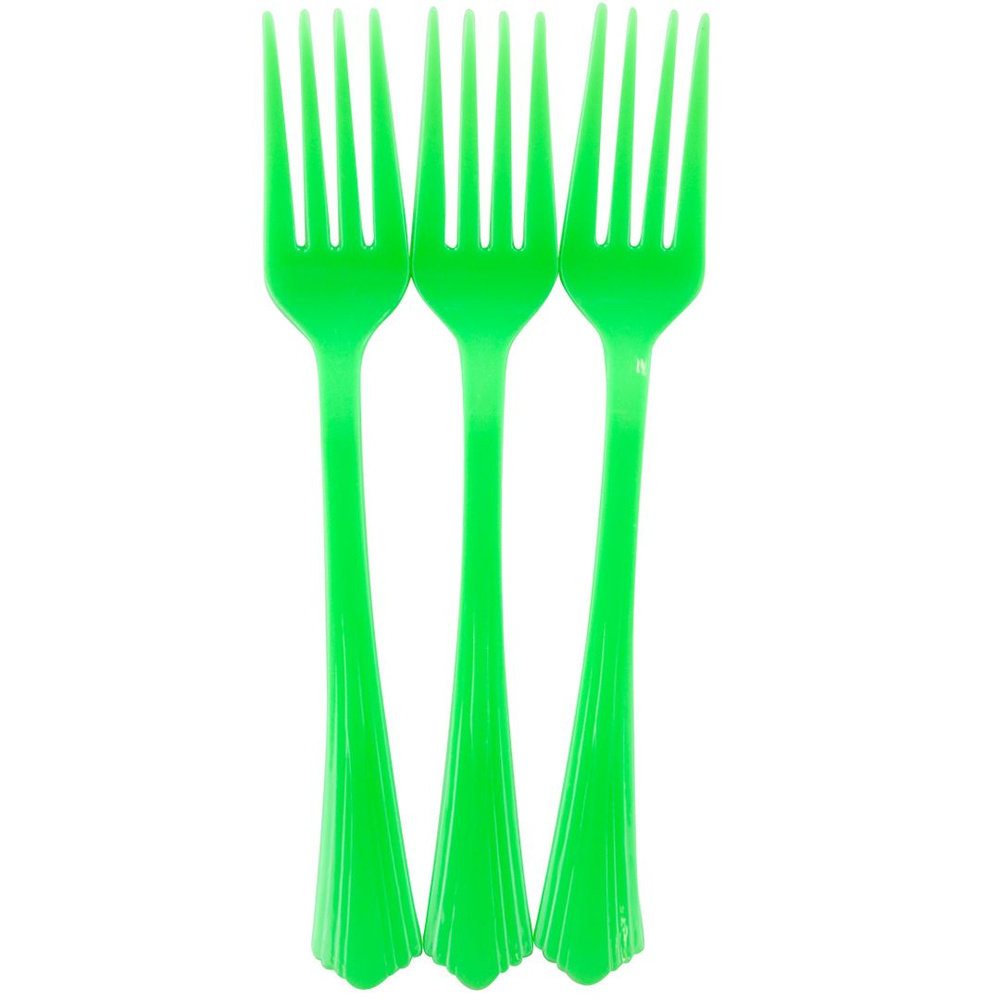 Одноразовые вилки для праздника пластиковые, Премиум, Зеленый, 17 см, 10 шт.  #1