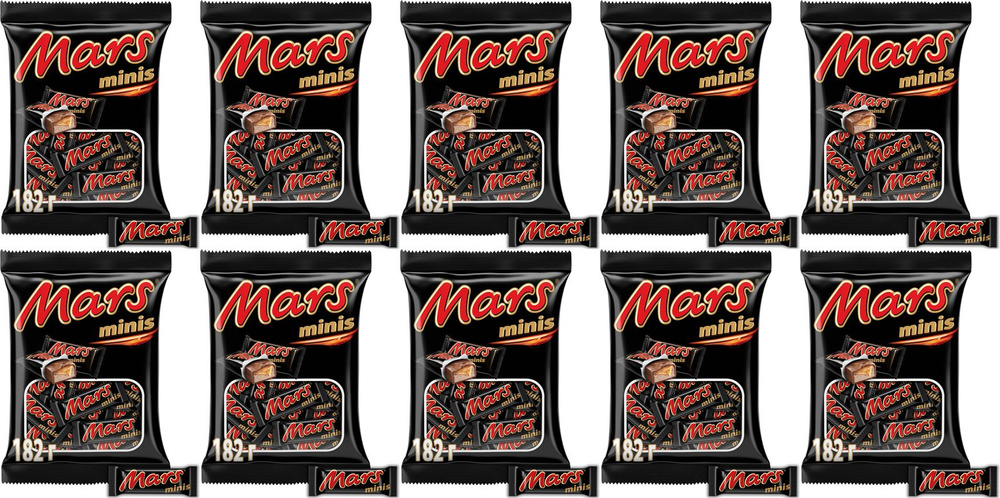 Батончик Mars Minis в молочном шоколаде с нугой и карамелью, комплект: 10 упаковок по 182 г  #1
