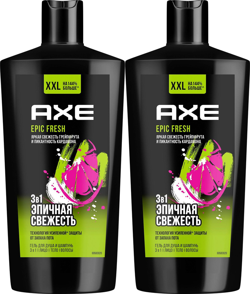 Гель-шампунь для душа Axe Epic Fresh 3 в 1 с пребиотиками и увлажняющими ингредиентами, комплект: 2 упаковки #1