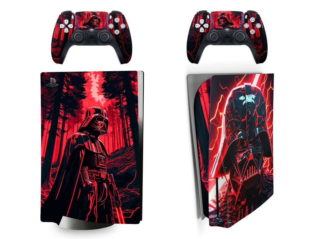 Наклейка Darth Vader Red виниловая защитная на игровую консоль PlayStation 5 Disk Edition полный комплект #1