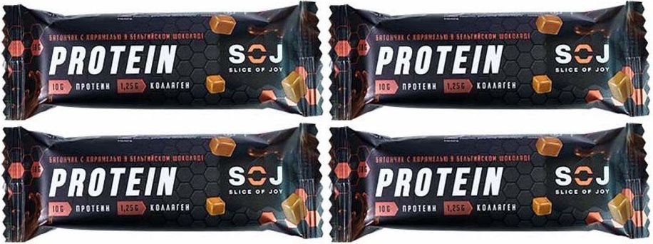 Батончик Slice of joy Protein SOJ протеиновый с соленой карамелью, комплект: 4 упаковки по 50 г  #1