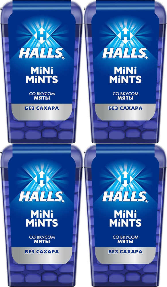 Драже Halls Mini Mints Мята без сахара 12,5 г, комплект: 4 упаковки по 12.5 г  #1