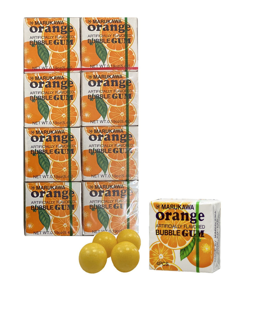 Резинка жевательная Marukawa "Апельсин" - 4 шарика (Блок из 8шт х 5.4 гр), Япония  #1