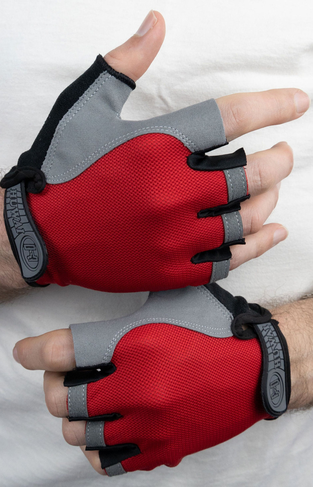 Перчатки без пальцев, перчатки спортивные мужские, детские, велоперчатки, красные, L  #1