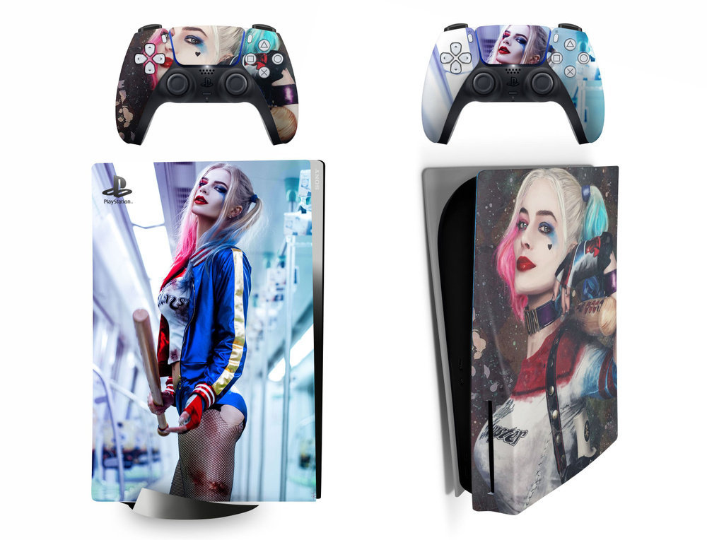 Наклейка Harley Quinn виниловая защитная на игровую консоль PlayStation 5 Disk Edition полный комплект #1