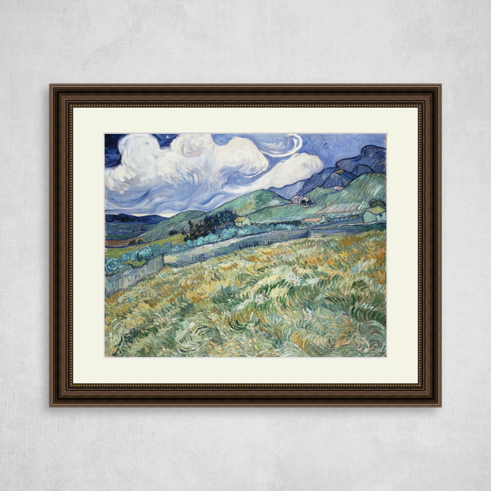 Картина в коричневой раме с паспарту, Винсент ван Гог "Горный пейзаж за больницей Сент-Пола. Сен-Реми", #1