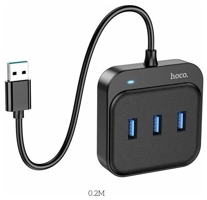 Переходник Hoco HB31 концентратор 4 в 1 USB to USB 3.0+USB 2.0*3 черный 0.2m  #1