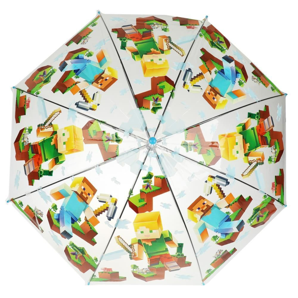 Зонт детский Майнкрафт 50см Играем вместе прозрачный, полуавтомат, со свистком  #1