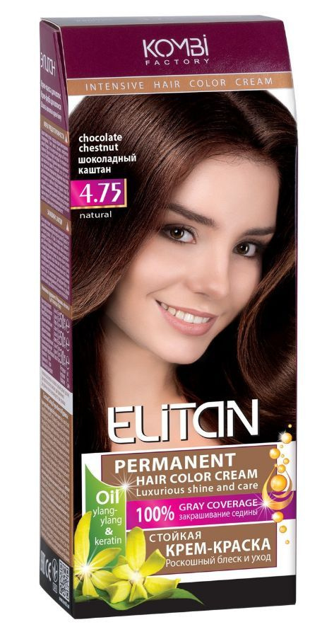 Элитан Стойкая крем-краска для волос, Шоколадный каштан Тон 4.75  #1