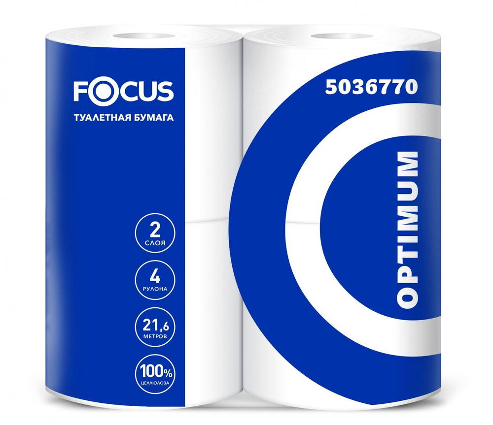 Бумага туалетная FOCUS Optimum 2-слойная, белая, втулка, 22 м, 180 листов, 4 рулона (5036770)  #1