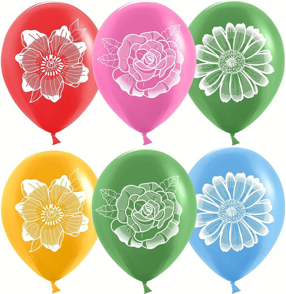 Воздушные шарики /Цветы, Ассорти/ размер 12"/30 см, 25шт #1