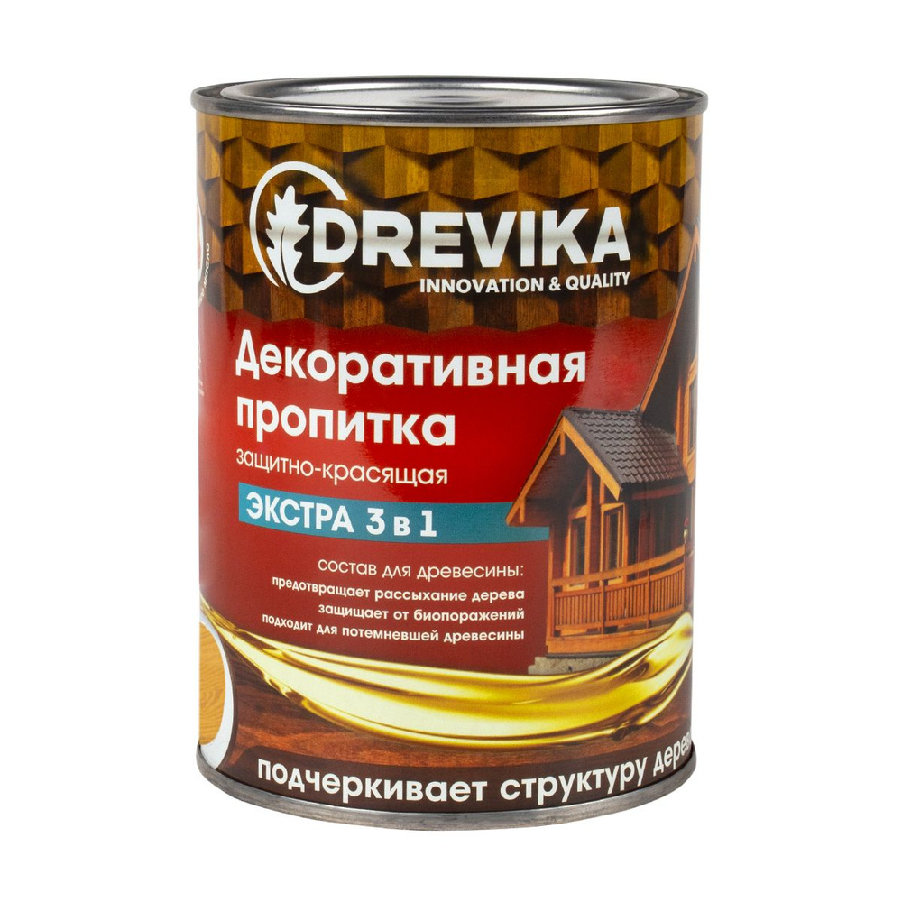 Декоративная пропитка для дерева Drevika Экстра 3 в 1, полуматовая, 0,8 л, сосна  #1