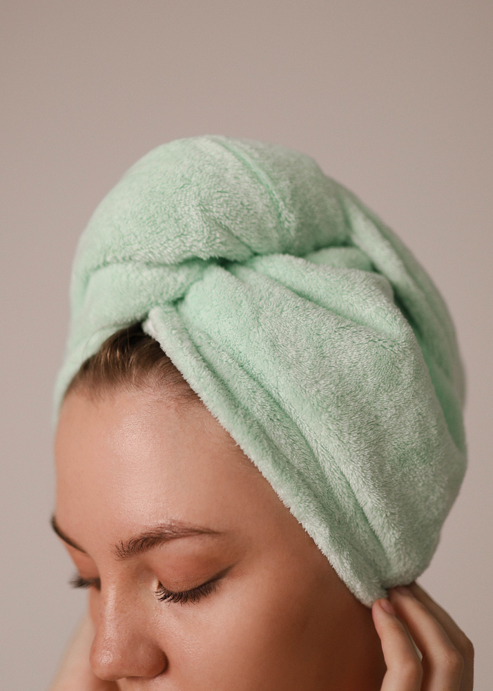 Полотенце для волос, Микрофибра, 25x65 см, зеленый, 1 шт. #1